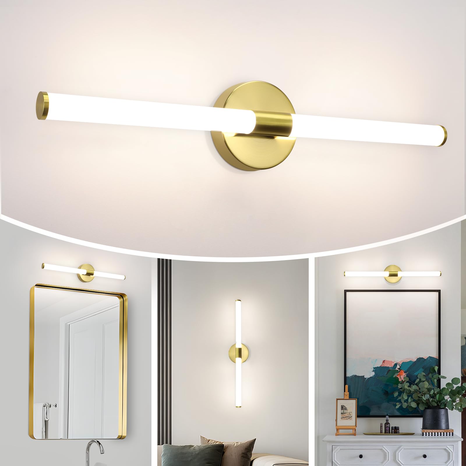 LED Spiegelleuchte Bad Wandlampe - 8W Gold Badlampe 60CM | Wand Badezimmer Lampe Wandleuchte 4000K Neutralweiß Spiegellampe Modern IP44 Badlampe für Badschrank Keller Küche Flur