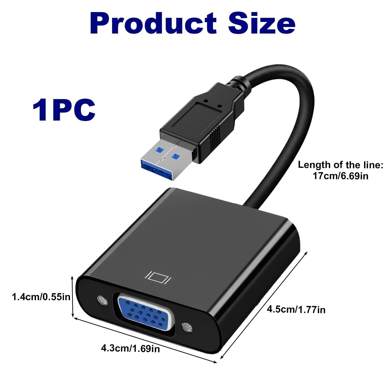 Adaptateur USB 3.0 vers VGA avec Driver Externe, Convertisseur Vidéo HD 1080p, Multi écrans pour PC, Ordinateur Portable, TV HDTV, Moniteur VGA, Projecteur, pour Windows XP/8/8.1/10/11