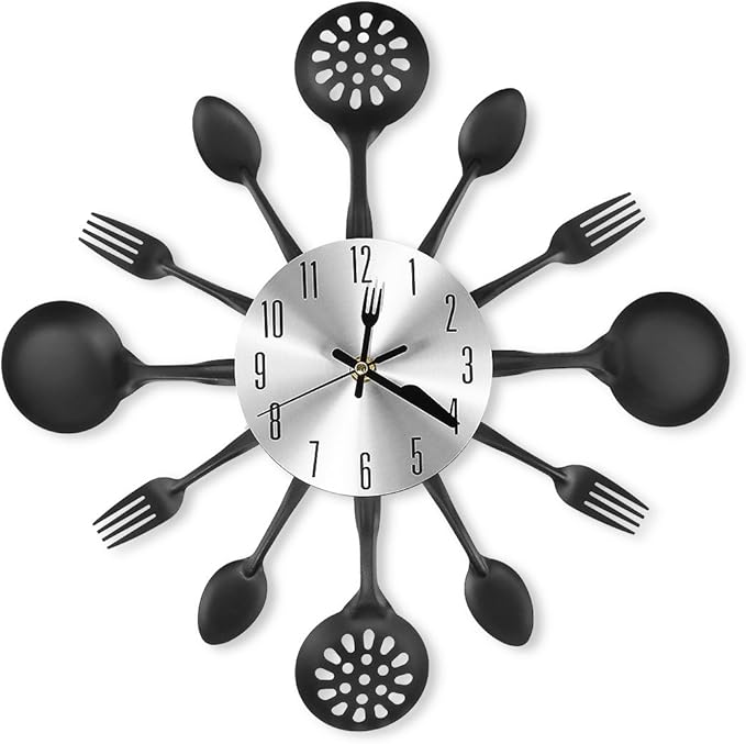CIGERA 14 Inch Cutlery Kitchen Wall Clocks with Fork and