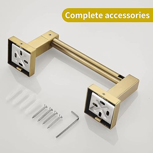 Miniatura 5 de BATHSIR Soporte de papel higiénico - Montado en la pared, oro cepillado, cuadrado giratorio de doble poste, soporte de aluminio para baño