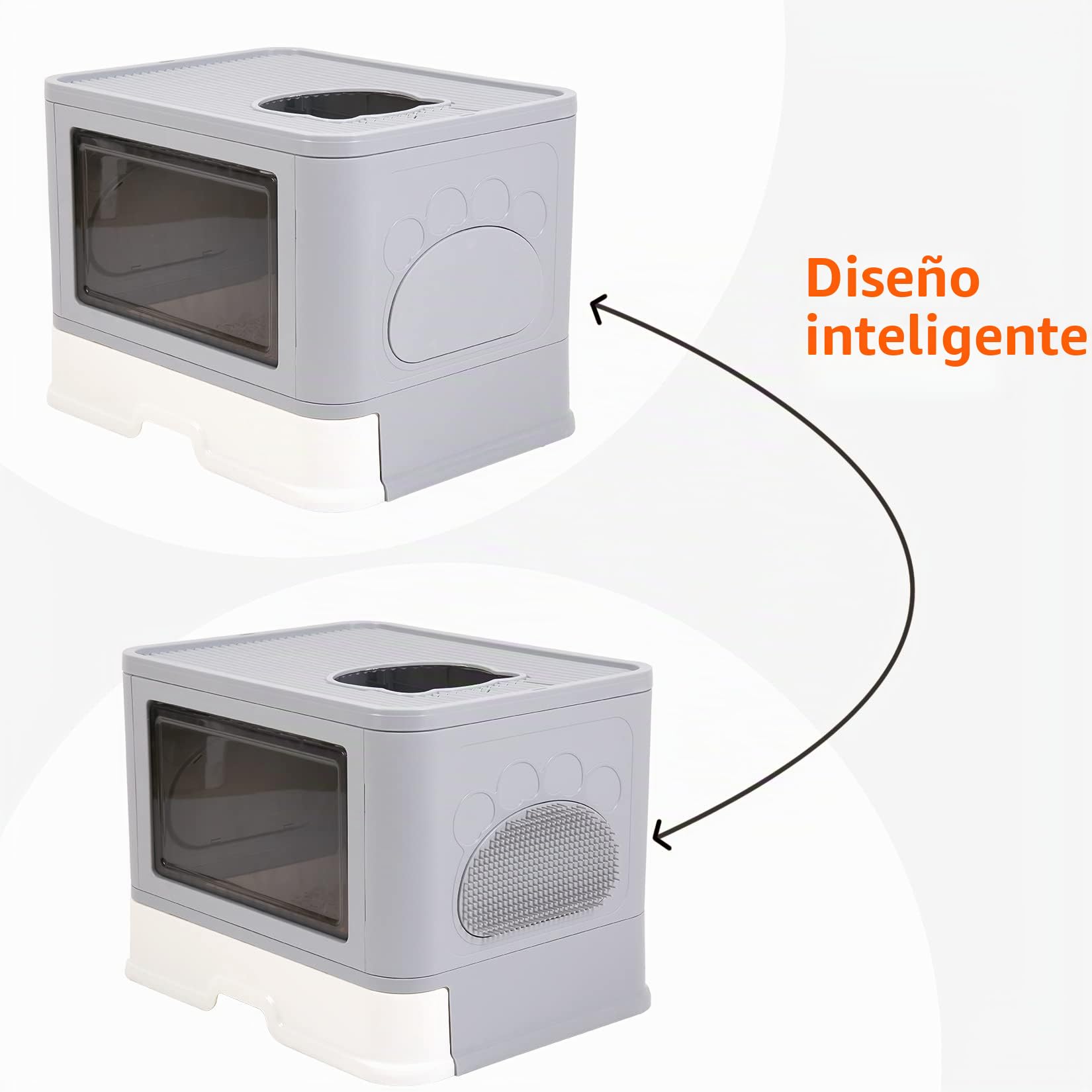 BingoPaw Arenero Gatos Cubierto Grande XXL con Cajon Bandeja Extraíble Caixa de Areia para Gatos Plegable Cerrado sin Olor con Pala y Almacenamiento de Bolsa de Basura, Cepillo de Masaje