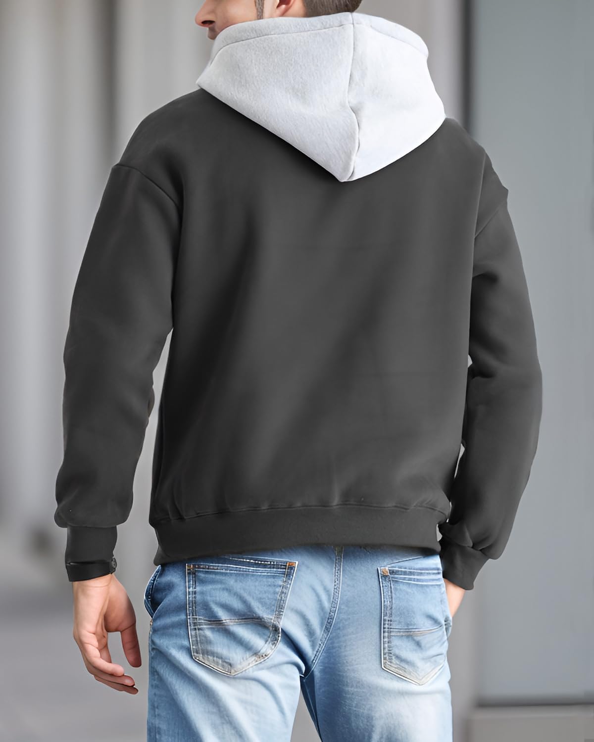 Mens Hoodies Pullover Color Block Fleece Long Sleeve Sweatshirt Tops with Pocket - Image 7