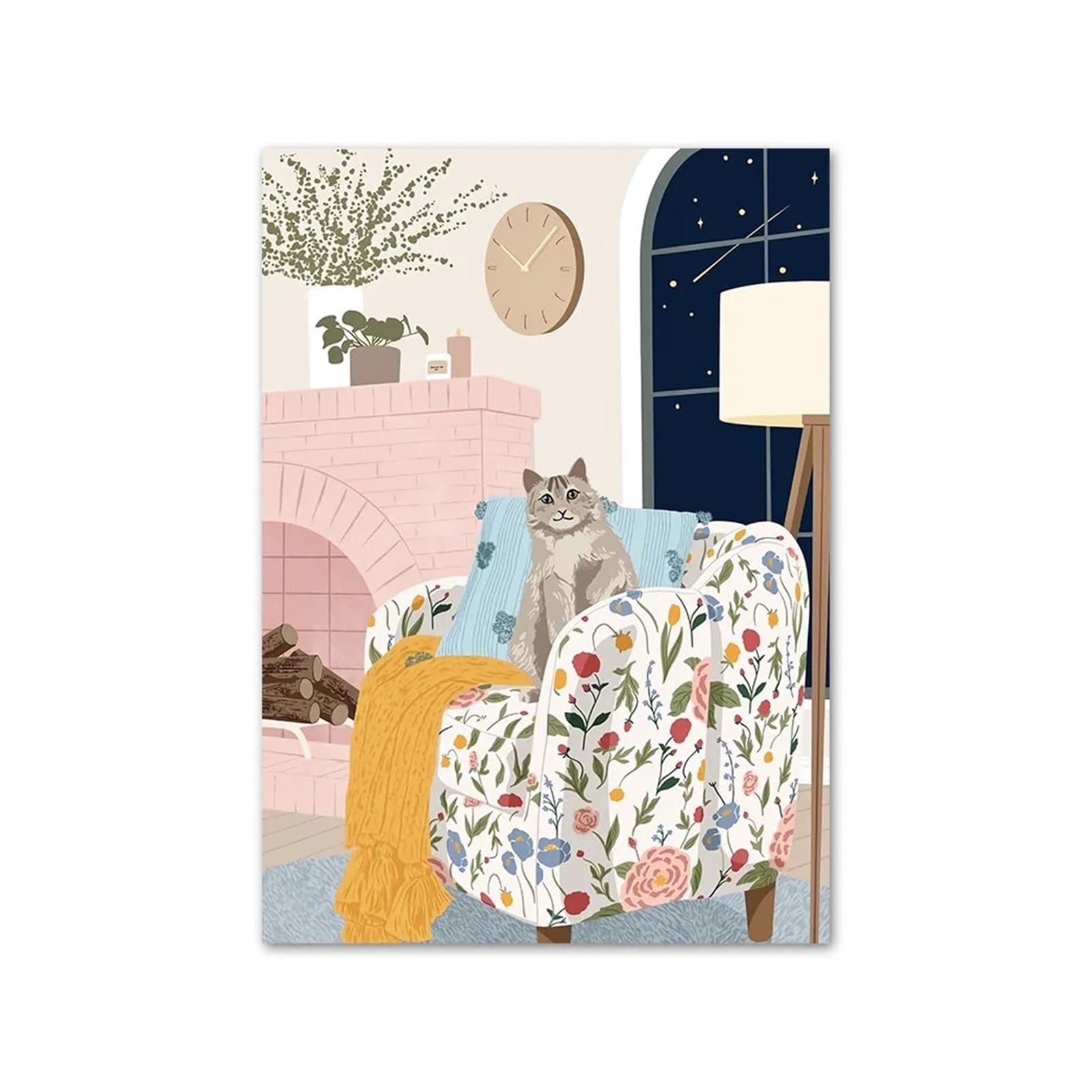 Graiting C 1P Wall Art Whimsical Woman At Anvas Prints Tropical Plant Floral Posters Olorful Ozy Living Room Bedroom(,A4 21X30cm No Framed)