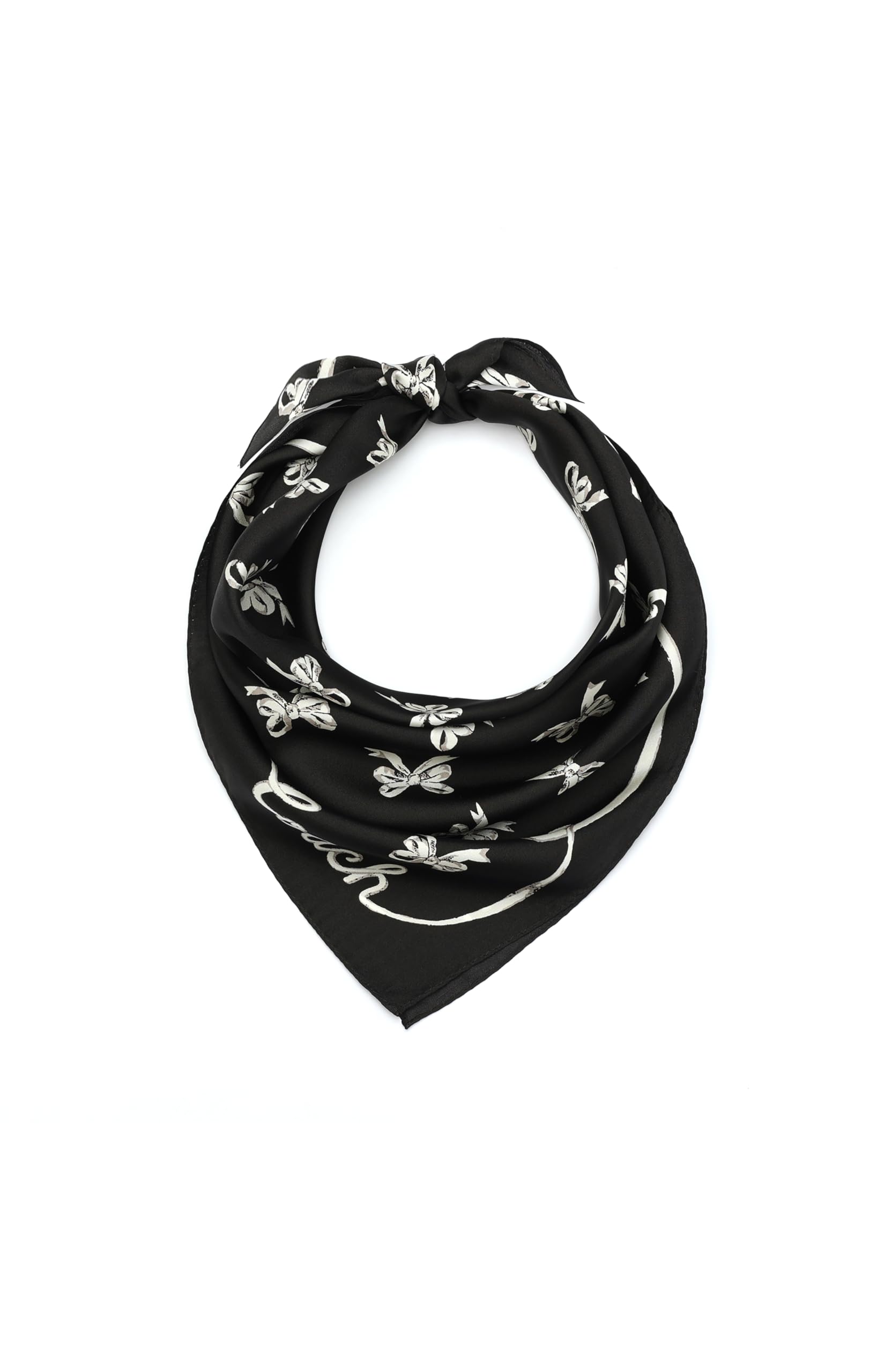 Coach Écharpe bandana en soie imprimée avec nœuds pour femme, noir, taille unique, Noir, taille unique