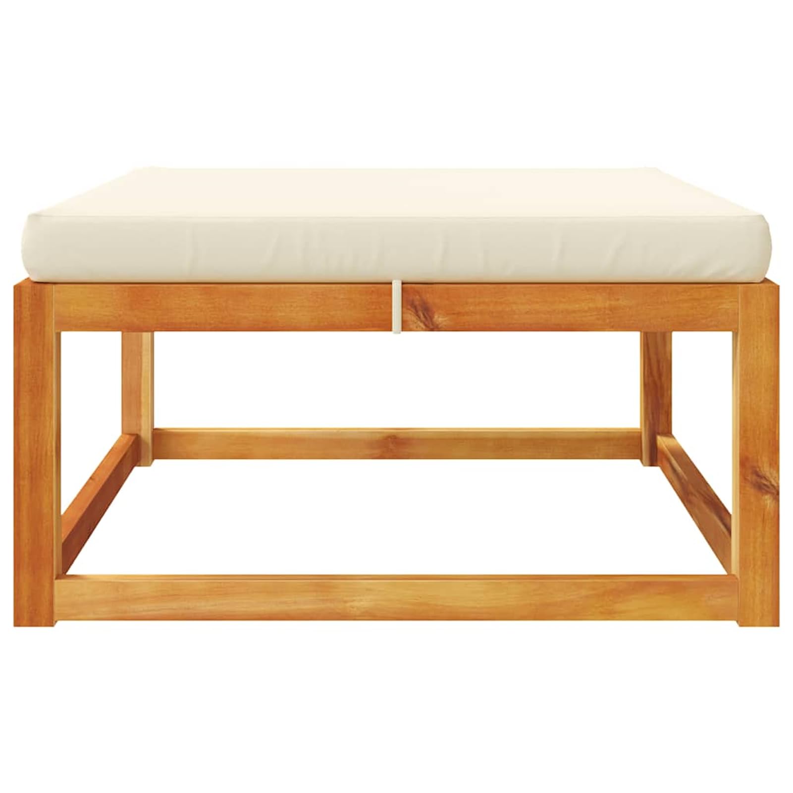 Sgabello da giardino con cuscino, 65 x 65 x 29 cm, legno massiccio di acacia, bianco crema, resistente alle intemperie e impilabile, per terrazza, giardino, balcone e interni
