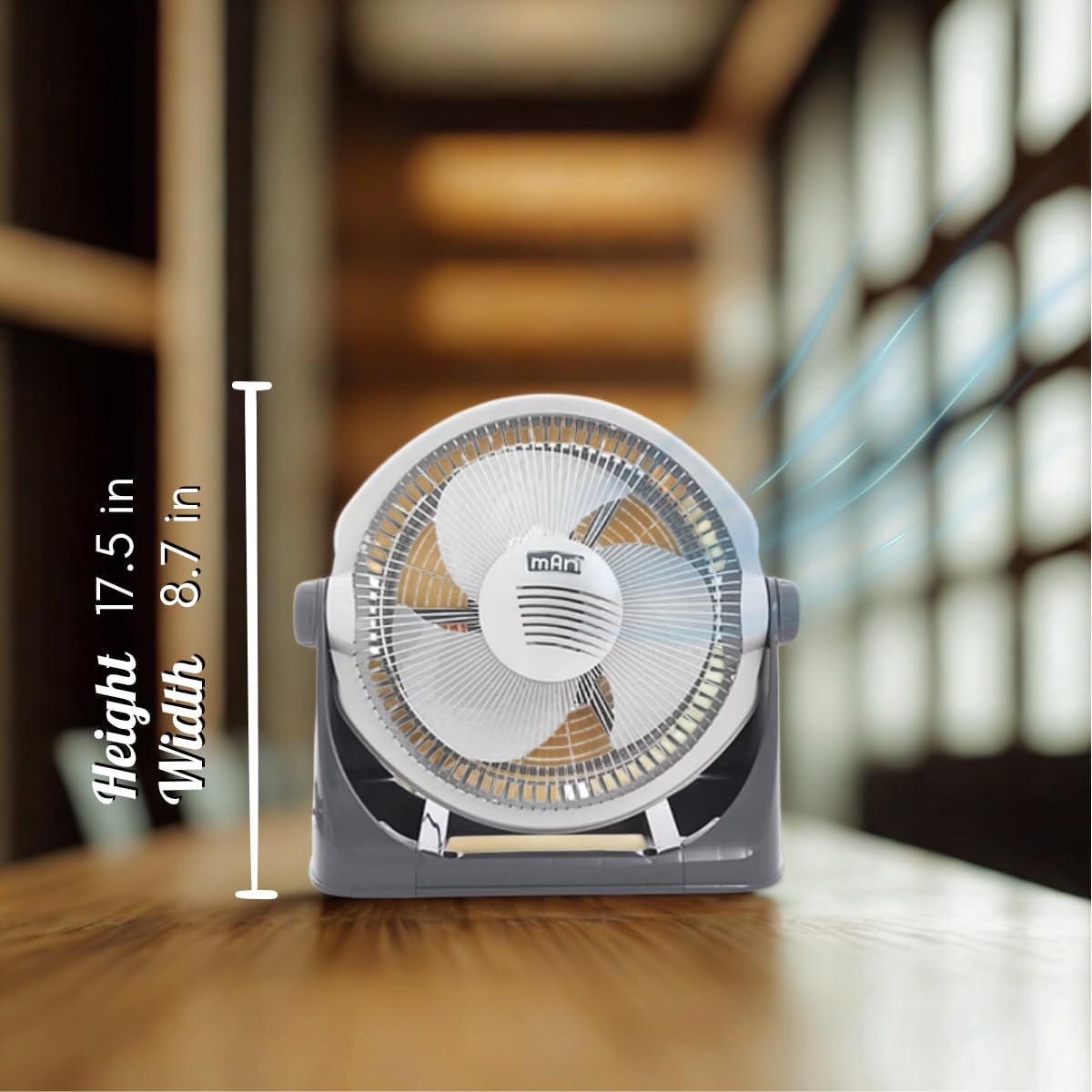MAN 13-Inch Floor Fan, White, Adjustable Tilt, Portable Cooling with Wide Oscillation, Gray Base