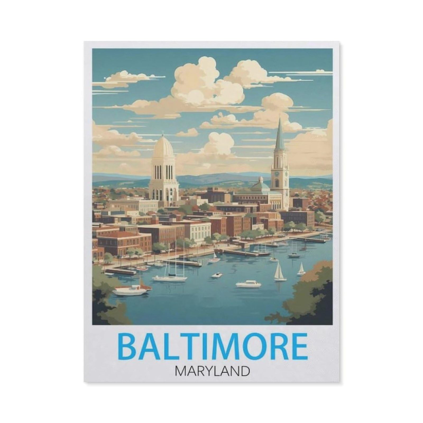 BEAYODKP Baltimore Maryland Vintage Travel Poster，Diamond Art Kits for Adults and Kids, Full Drill Round Rhinestone Paint with Diamonds（30 x 40 cm/11.81 x 15.74 inches）-BW1