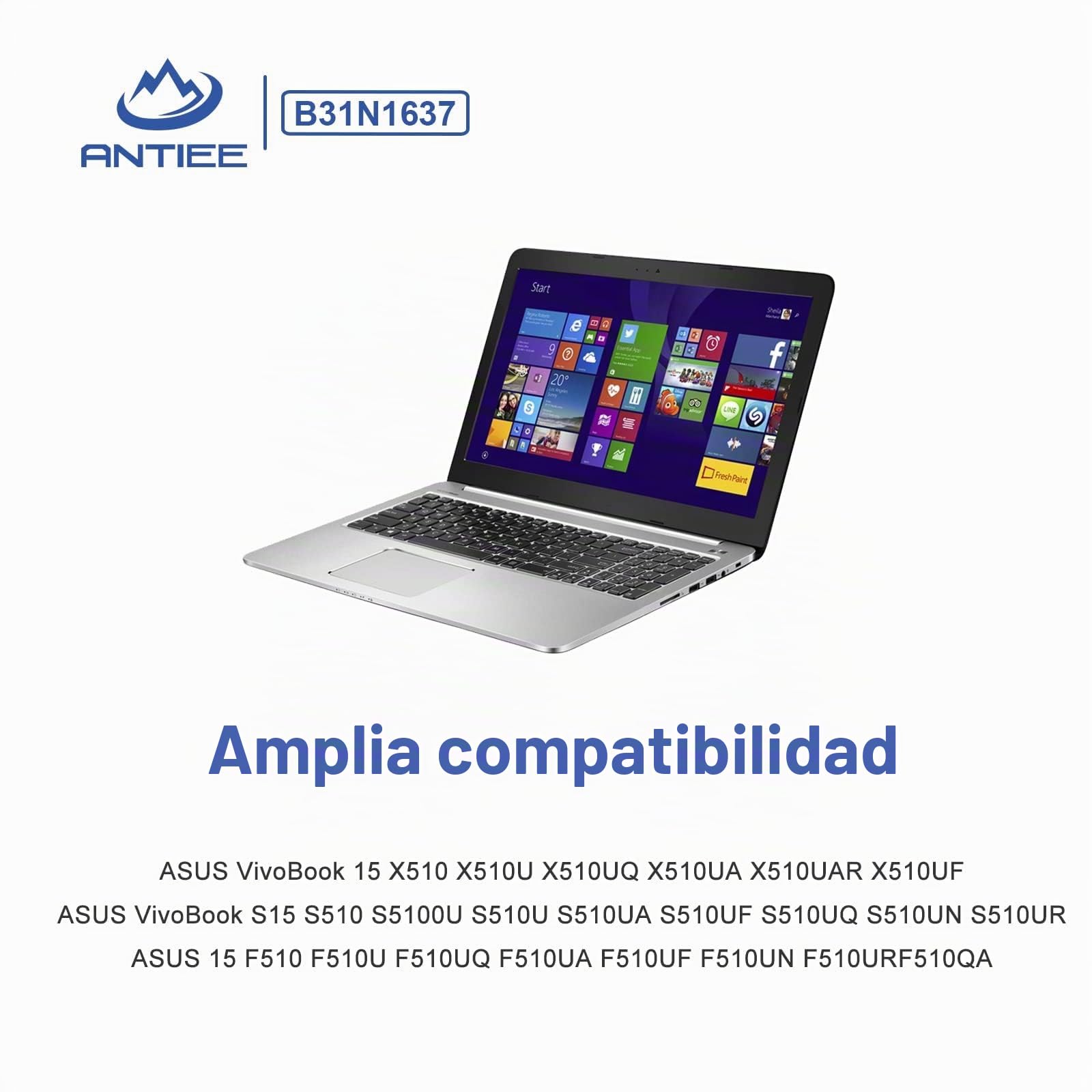 ANTIEE B31N1637 Laptop Batería Compatible with ASUS VivoBook X510 X510U X510UQ X510UA X510UAR X510UF VivoBook S15 S510U S510UF S510UQ S510UN S510UR S510UA F510 F510U F510UA F510UQ
