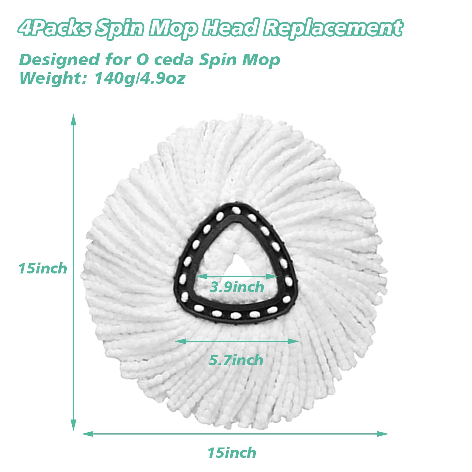 4 Pack Spin Mop Replacement Heads – 100% Microfiber, 4.9oz Each, 360° Triangle Mop Refills For Hard Floors - View #4