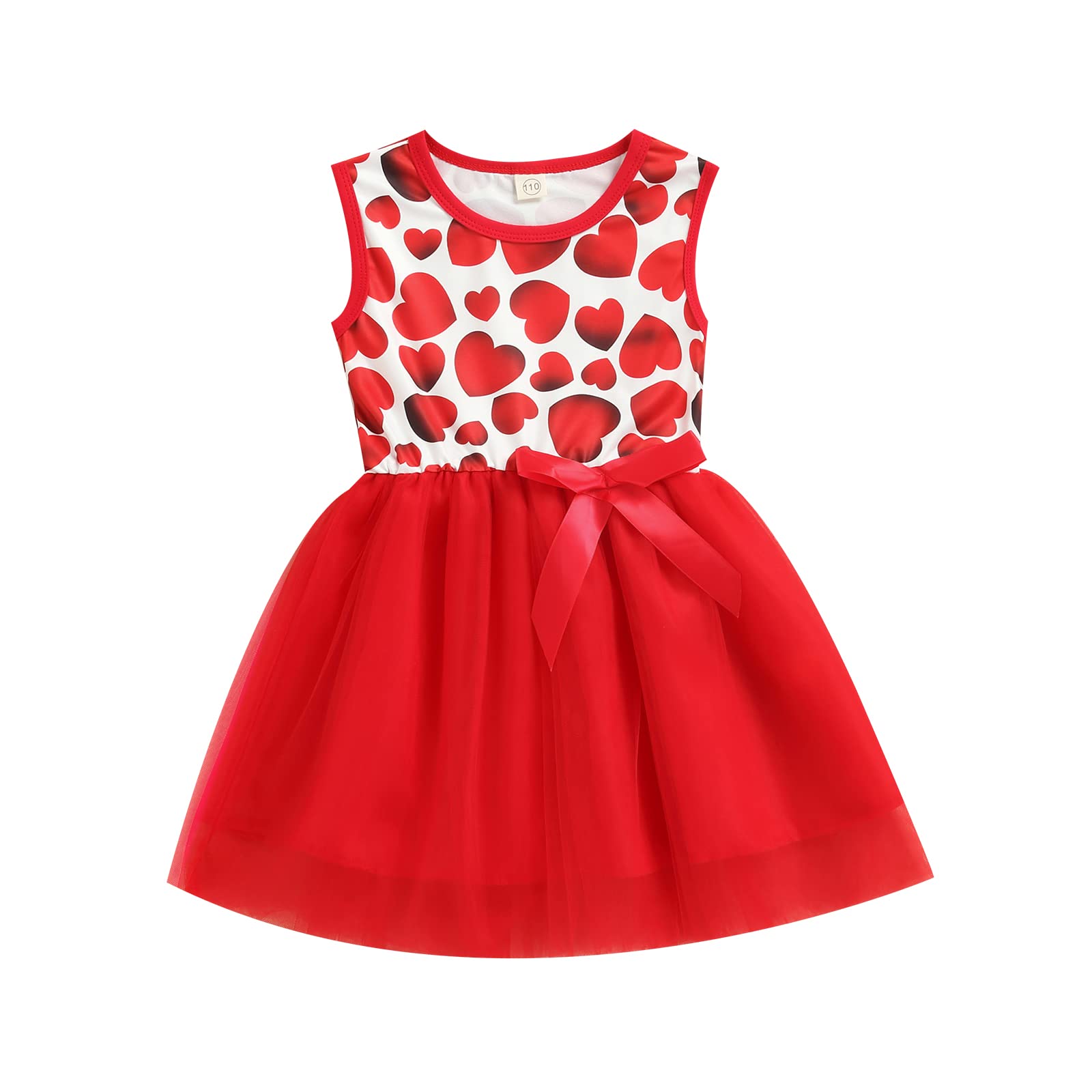 Little Girl Valentine's Day Dress Sleeveless Love Heart Print Princess Party Patchwork A-line Tulle Tutu Dress (Red Heart, 4-5T)