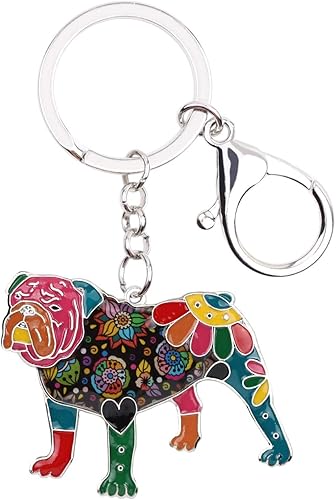 WEVENI - Llavero de aleación esmaltada para perro Bulldog Inglés Bull Terrier accesorios de joyería para mujeres y niñas 42mm x 52mm