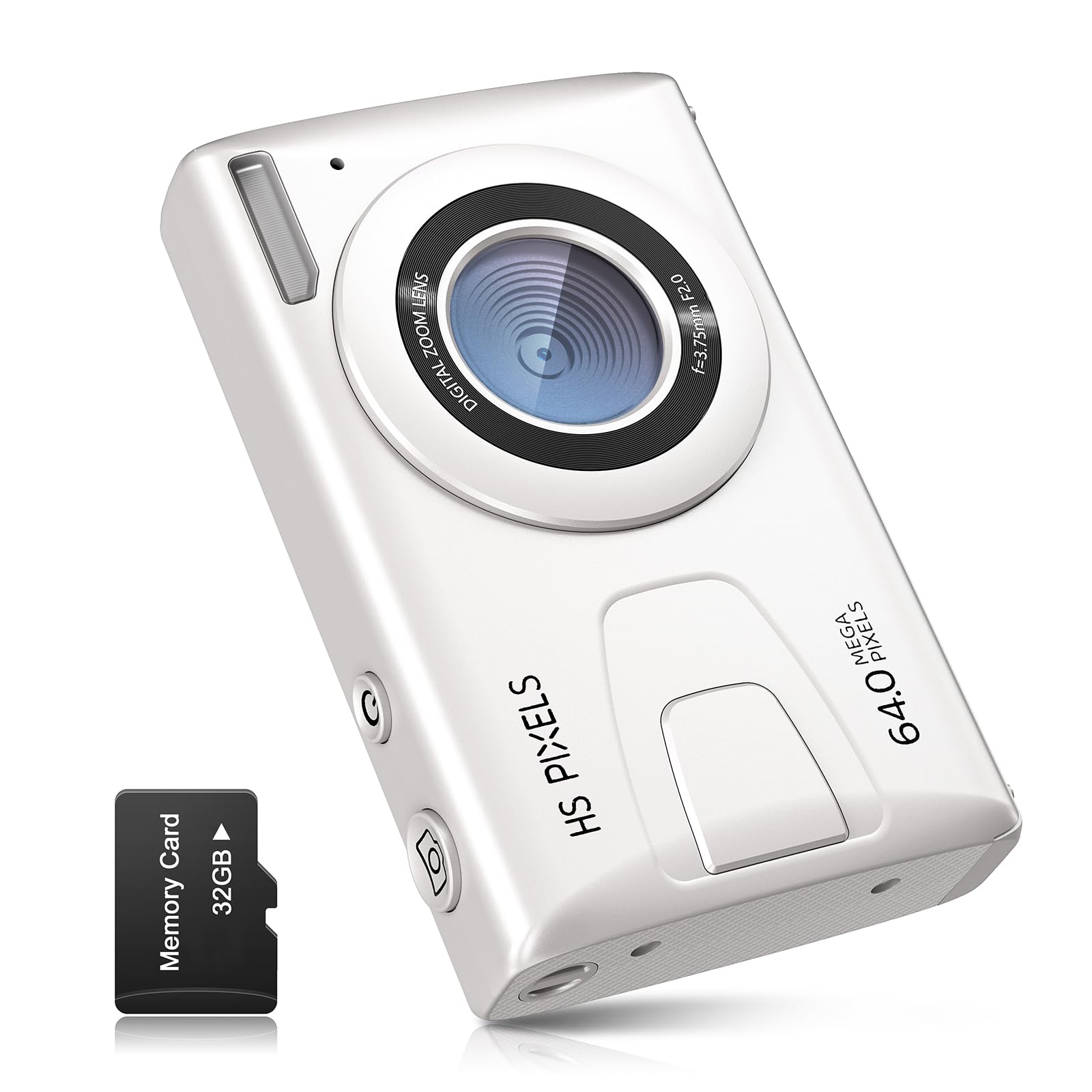 Cámara Digital CCN, 64MP 1080P FHD Cámara de Fotos con Pantalla de 3.0 Pulgadas, 18X Zoom Digital Cámara Compacta Portátil con 32GB Tarjeta TF, Cable USB, para Adolescentes Niños Adultos, Blanco