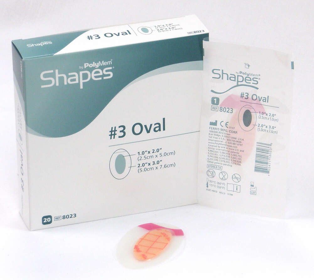 Shapes Oval Film Island Wound Dressing, Sterile, Foam, 2.0' X 3.0' Adhesive, 1.0' X 2.0' Pad, 8023 (Box of 20)