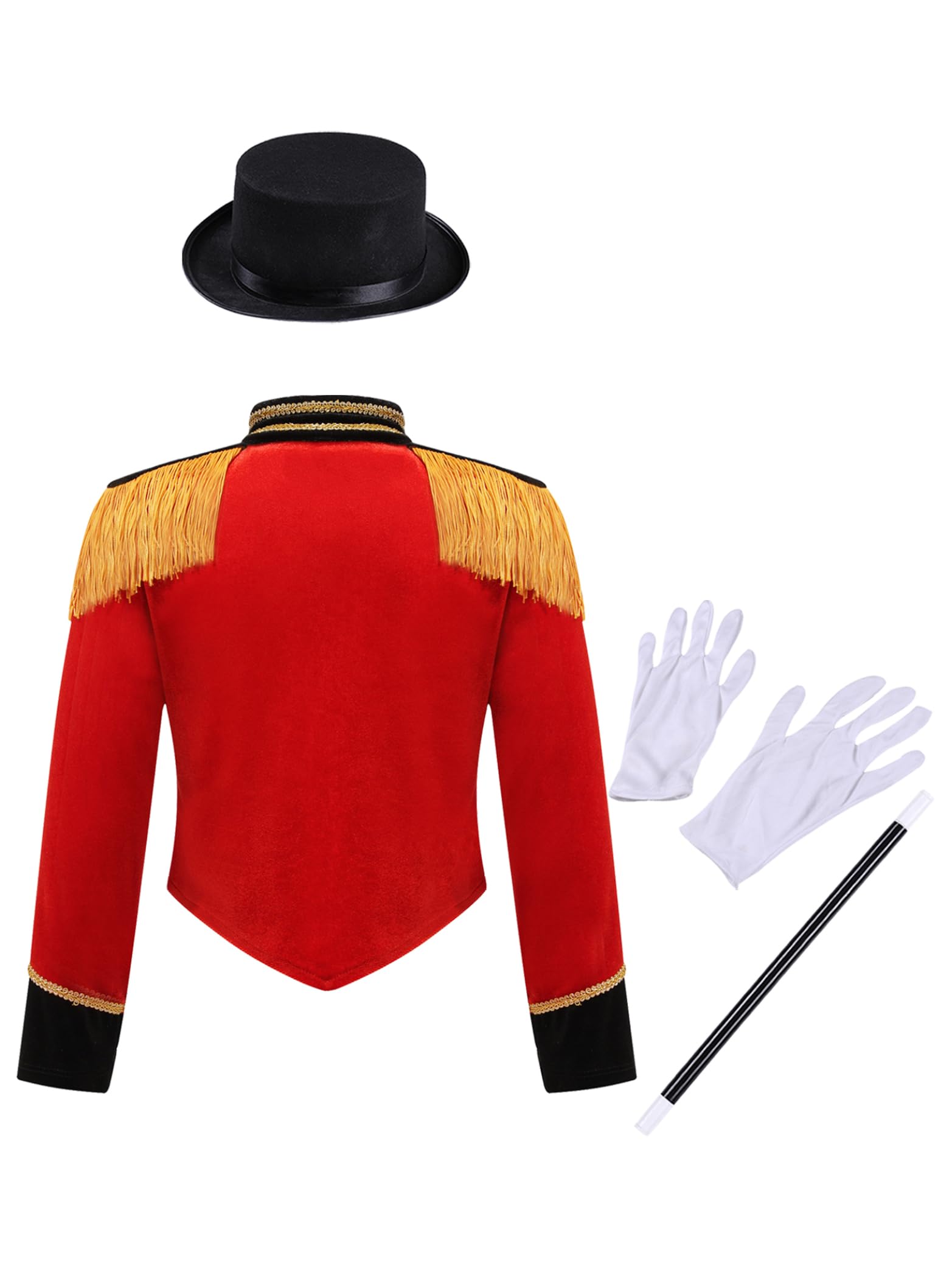 Zirkus Jacke Kinder Mädchen Dompteurin Kostüm Langarm Blazer Fransen Quasten Mantel Mit Hut Handschuhe Zauberstab Marching Band Drummer Uniform