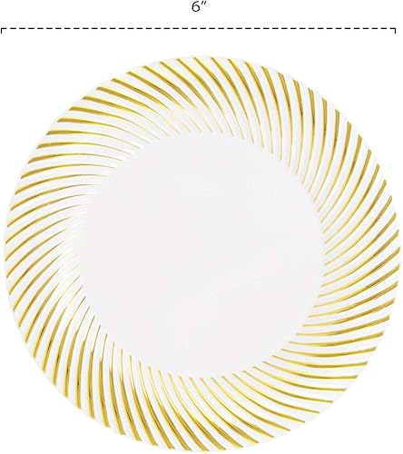 Miniatura 2 de Party Essentials 70 platos desechables de plástico duro de 6 pulgadas, platos desechables de postreaperitivo de porcelana con borde de remolino,