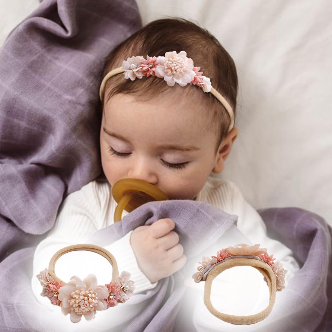 Pack De 3 Diademas Elásticas De Nylon Para Niñas, Con Flores 3D, Ajustables Y Suaves, Ideales Para Bebés Y Niños Pequeños Desde Recién Nacidos