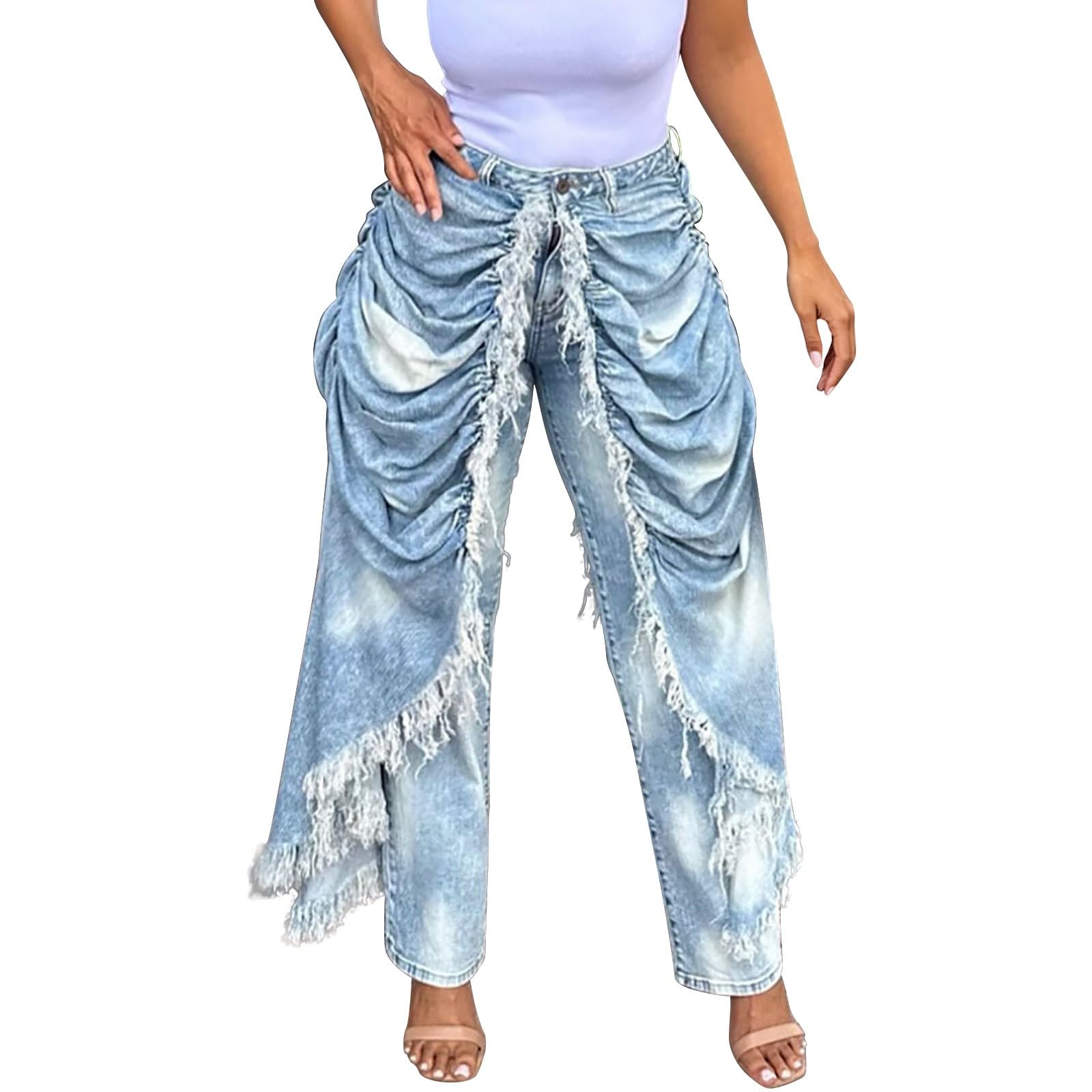 Pantalon en jean stretch moderne pour femme, taille haute, droit