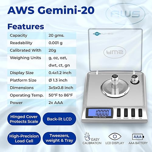 Miniatura 7 de GEMINI-20 - Báscula digital portátil de precisión de miligramos 071oz x 000oz plata GEMINI-20