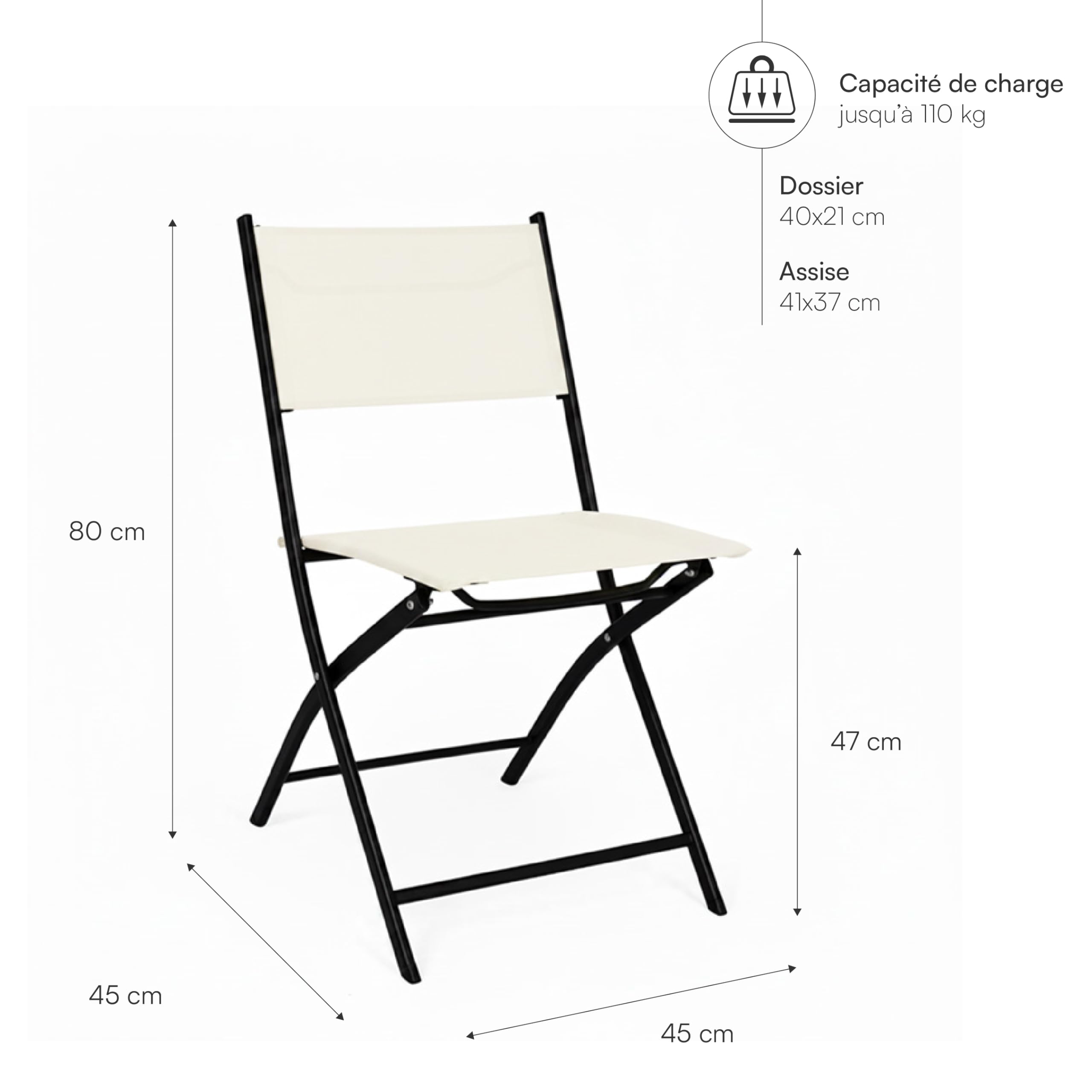 Baroni Home Lot de 4 chaises d'extérieur pliables, sièges de jardin pliables avec tissu imperméable et respirant, chaises peu encombrantes pour balcon, terrasse et camping, 45 x 45 x 80 cm (beige)