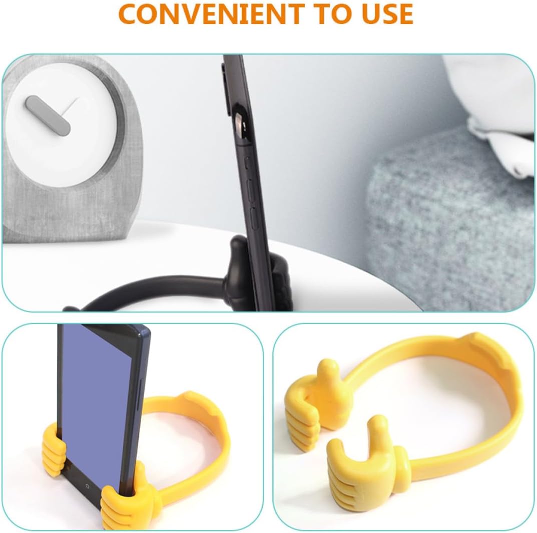 jojofuny 2pcs Thumbs Gesture Phone Holders Desktop Cell Phone Racks Portable Smartphone Brackets Creative for Office and Home Use Black and Yellow image 3