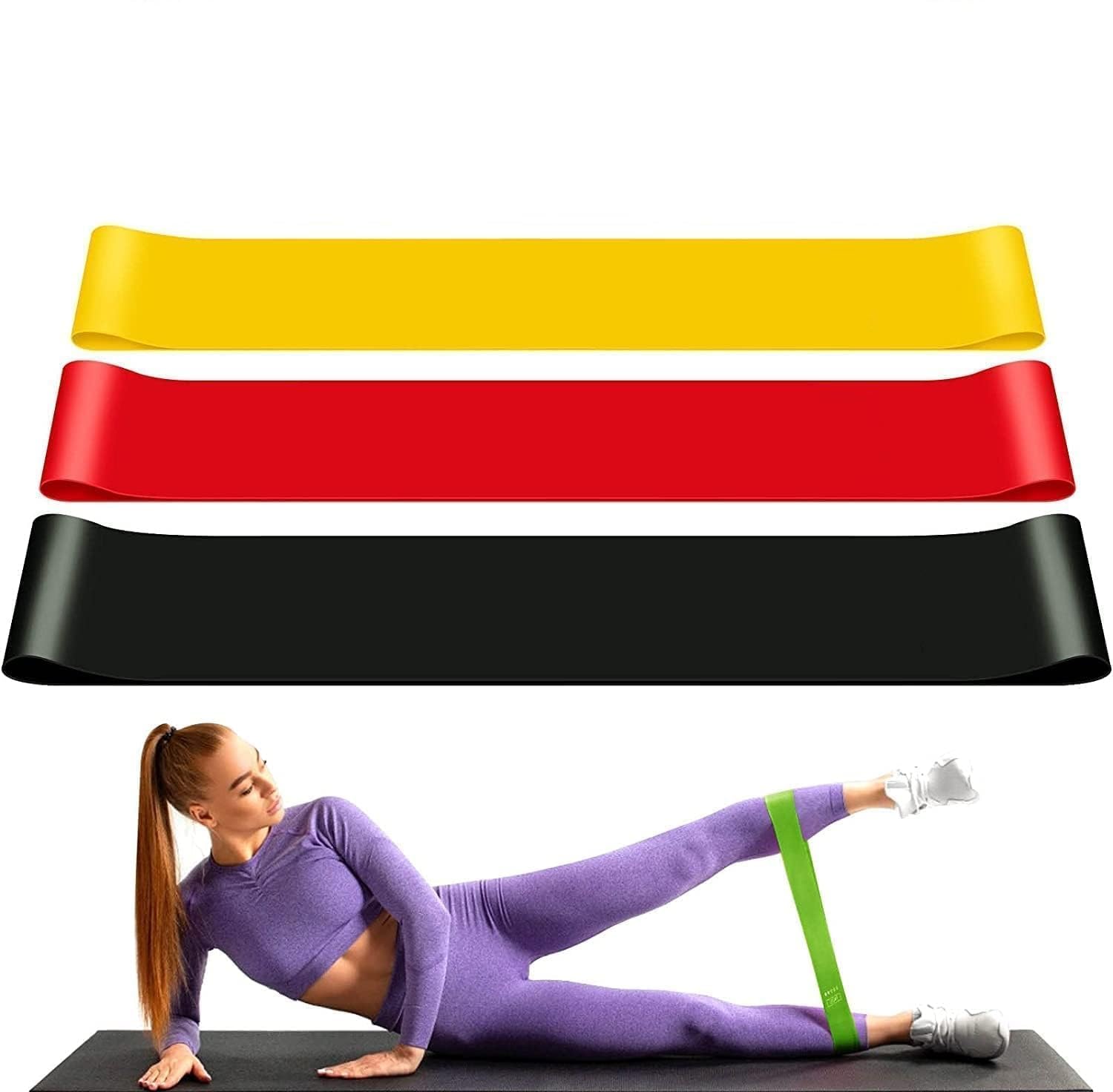 ZIMING SASLES Natural Latex Resistance Bands Set, 3-Level Exercise Loops in Yellow, Red, Black for Yoga, Fitness Training