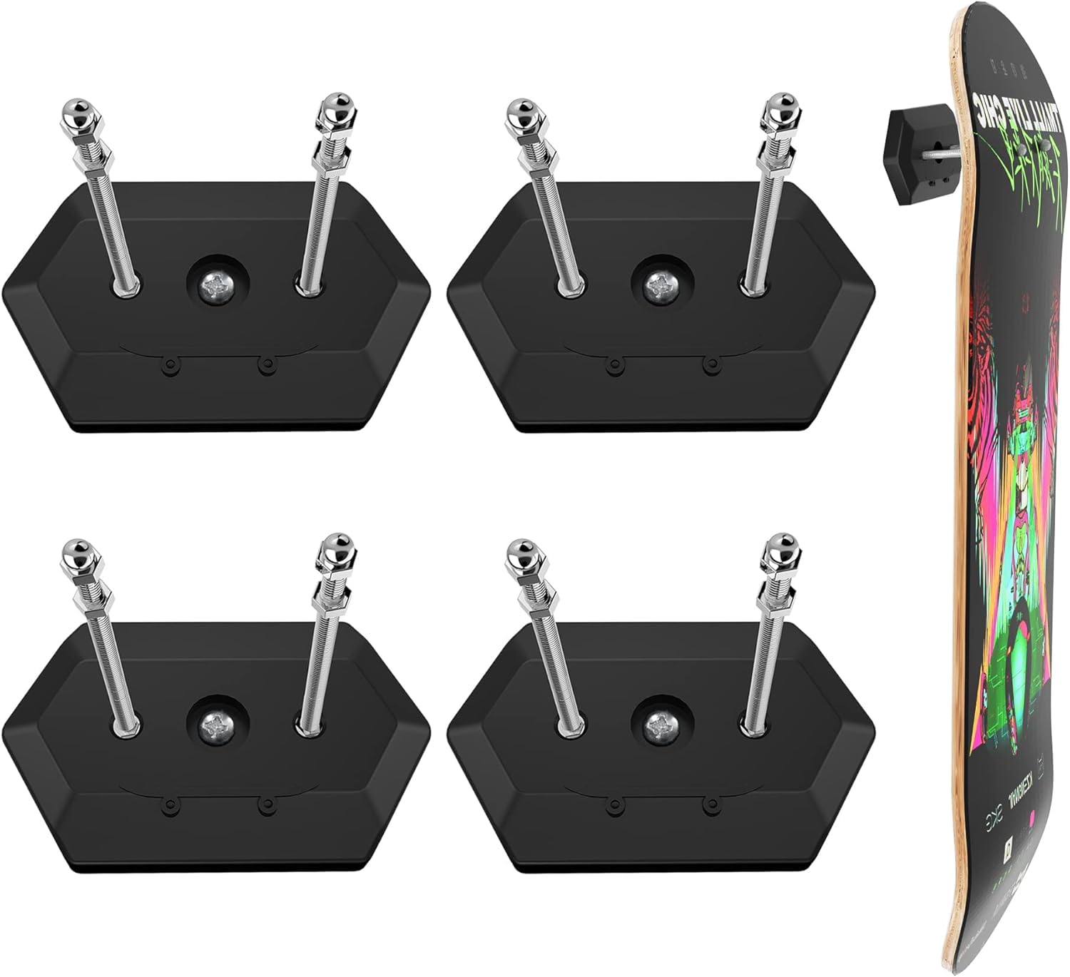 BOOSTEADY Support Mural pour Planche de Skateboard, Lot de 4 Porte Skateboard Mural, Support Planche à roulettes pour Affichage et Rangement