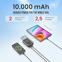 UMBRELLA Powerbank 10000 mAh Kék - Vezeték Nélküli Mágneses Töltő USB-C Gyorstöltés 22.5W PD 20W LED Kijelző Hordozható 2