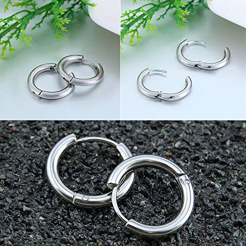 Image of 316L Surgical Stainless Steel Huggie Hoop Earrings 6mm 8mm 10mm 11mm 12mm 14mm Hypoallergenic Earrings Ring Cartilage Helix Lobes Hinge Sleep Earrings for Men Women