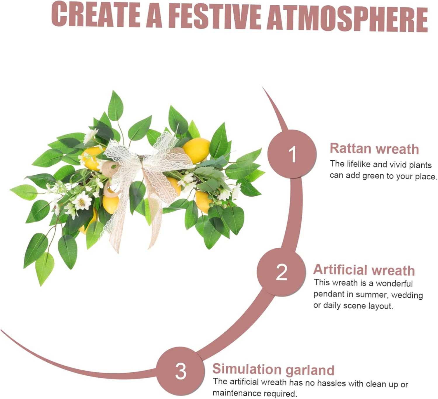 NOLITOY 3pcs Lemon Wreath Pendant Decor Simulation Lemon Fruit Wreath for Front Door Wall and Home Decoration for Seasonal Festivities and Weddings