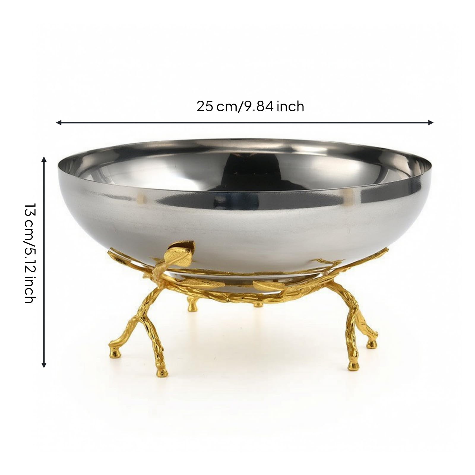 Bandeja para Servir Cuenco Decorativo Plato con Soporte Centro de Mesa Acero Inoxidable con Interior Reflectante en Estructura con Adecuada para, 250 250 130mm