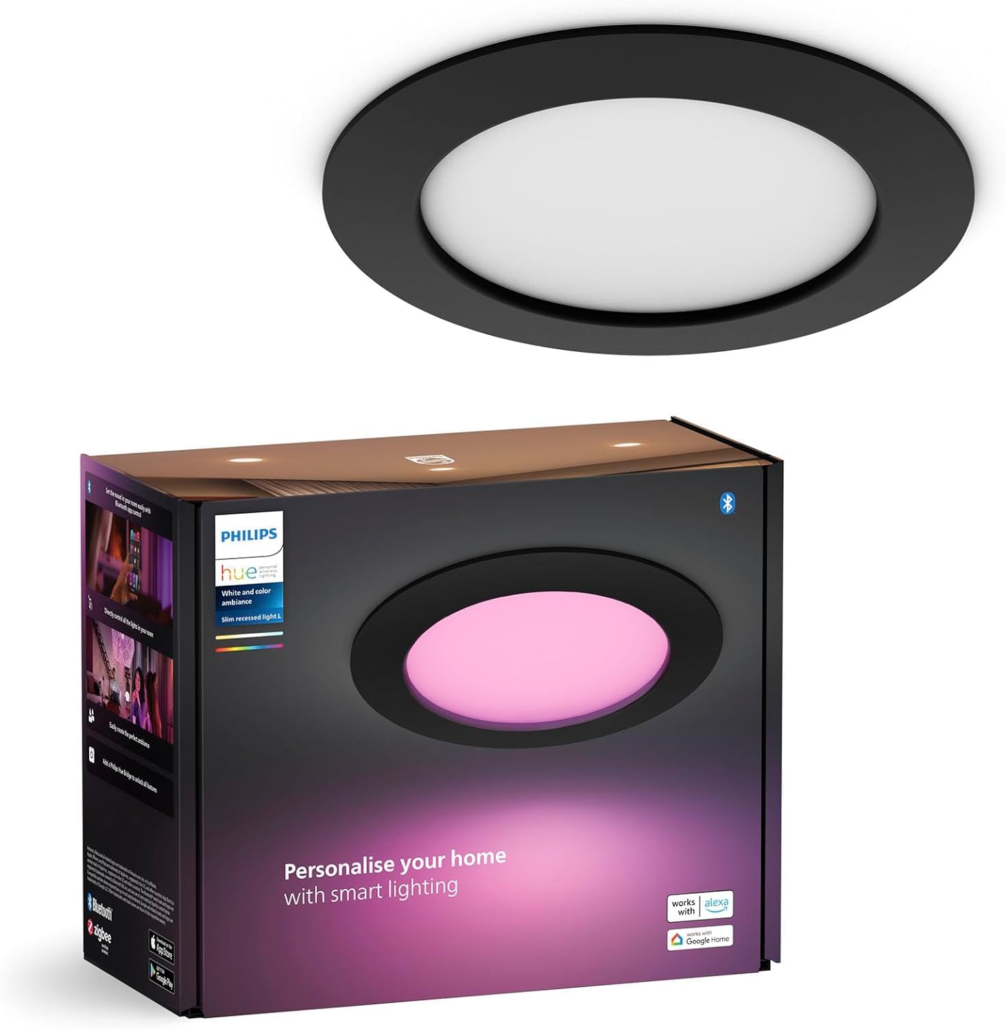 Philips Hue Smart Slim, Faretto da incasso, 170 mm, Nero