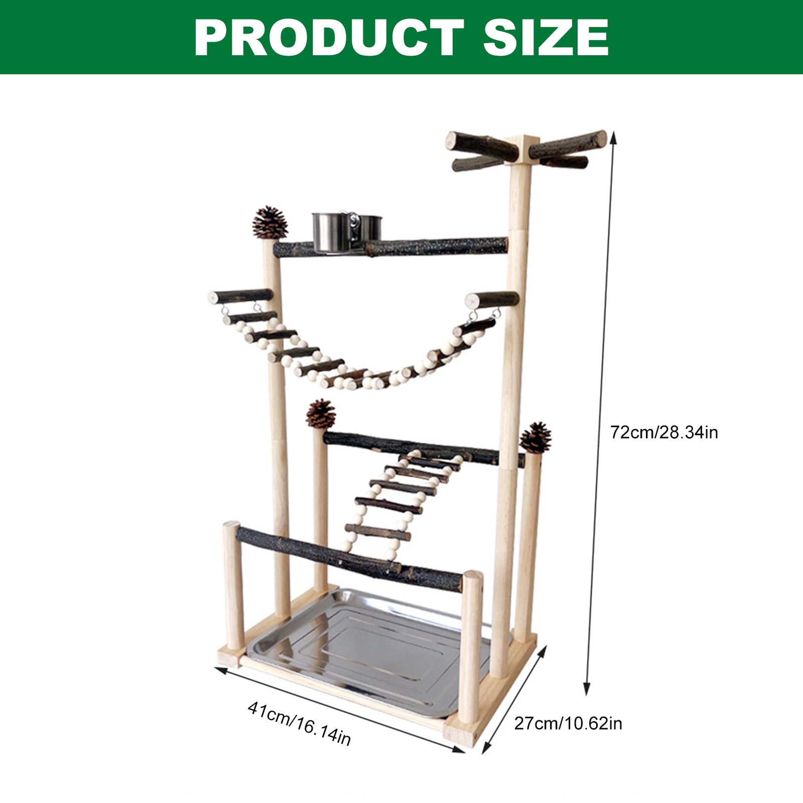 Percha giratoria, escalera de escalada, centro de juego para loros, bandeja extraíble, comedero, columpio de madera para ejercicios de aves, bandeja extraíble, percha para pájaros