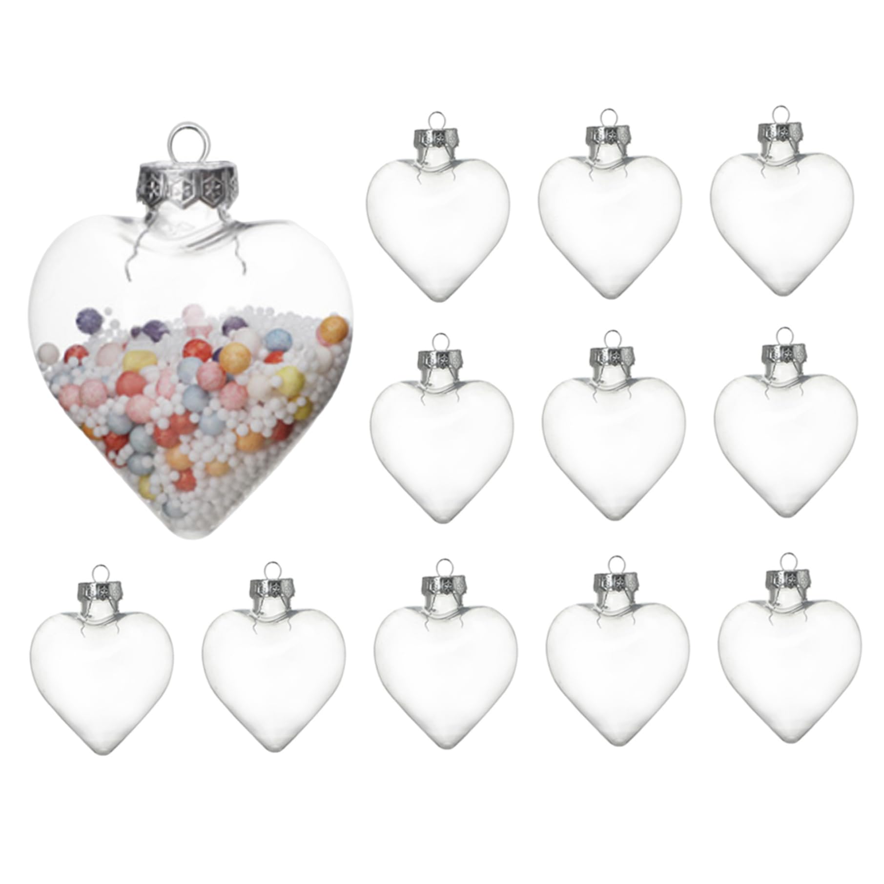 Baubles en plastique transparent et suspensions forme coeur pour décor de Noël