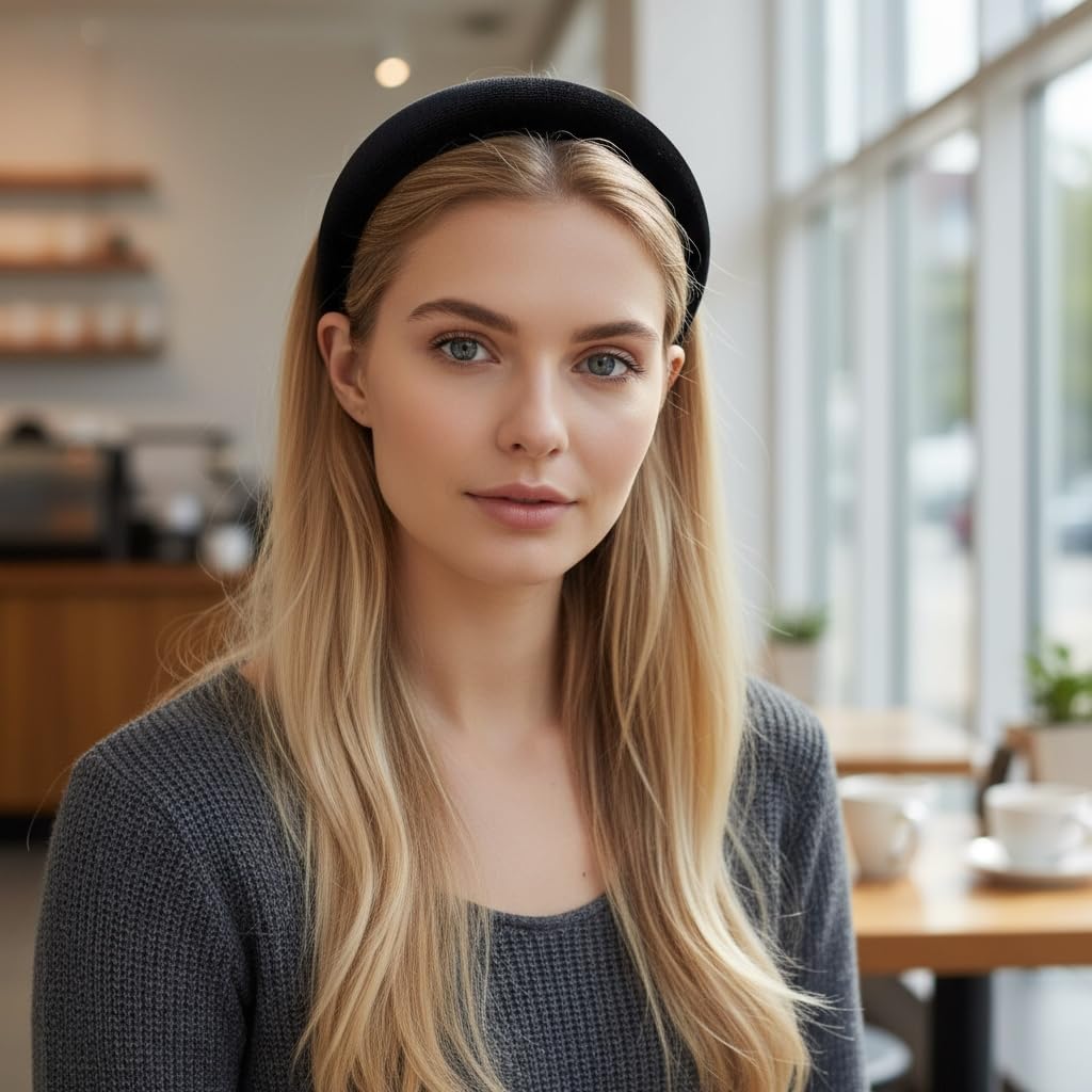 Leonyvie Women Velvet Padded Puffy Soft Headband, Black Thin Headband (2.5 Cm Wide) - Image 6 thumbnail