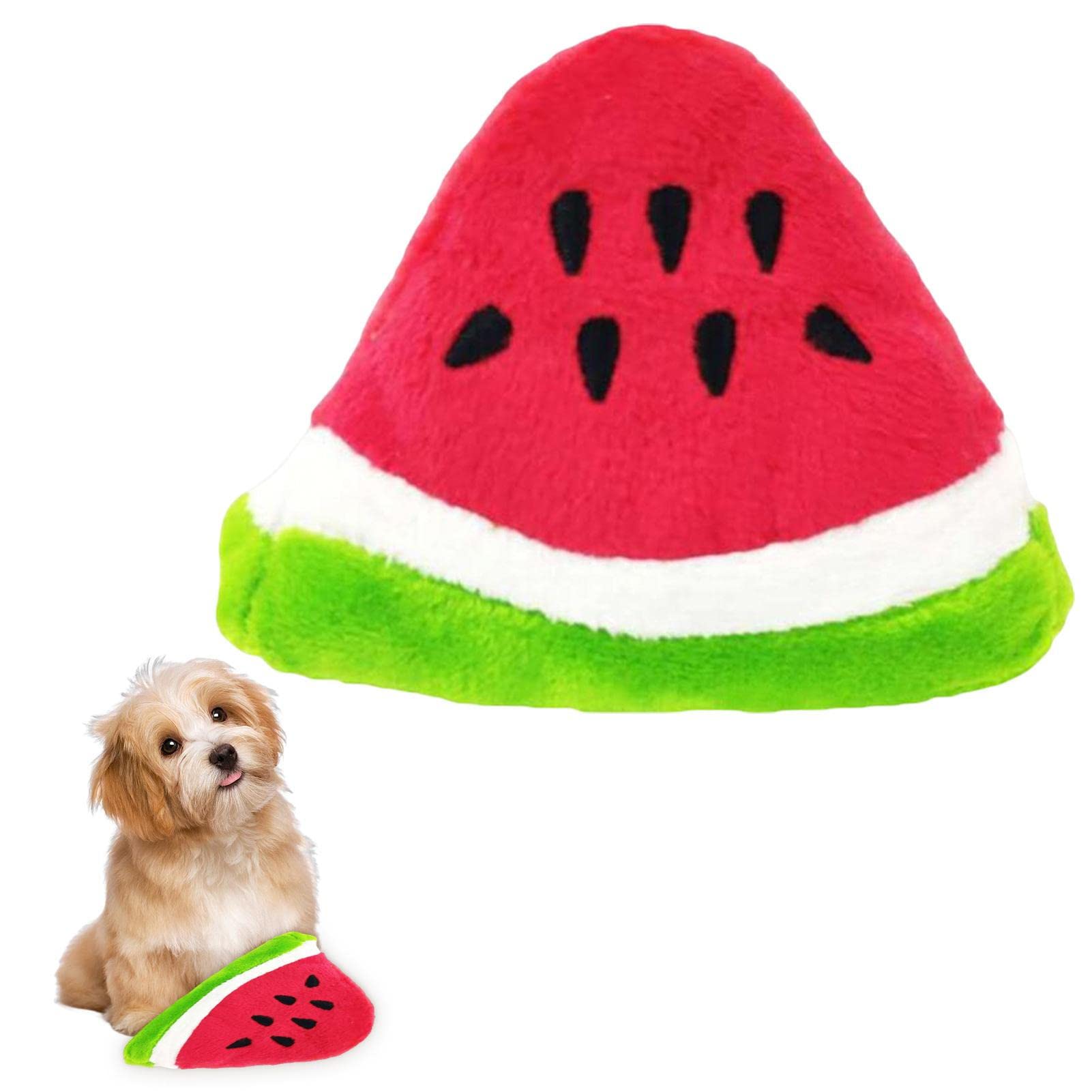 NyxSeat 4 x pluche fruitspeelgoed, glanzend en schattig, huisdierspeelgoed, bijtbestendig en luid, verlicht de angst van honden, geschikt voor kleine honden en
