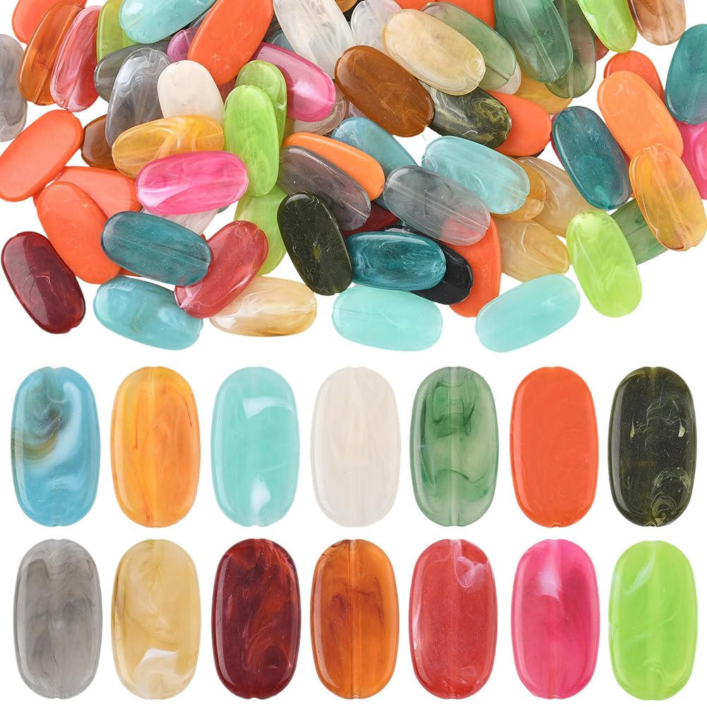 Perles en acrylique ovales plates : boîte de 100 perles colorées opaques pour bijoux DIY