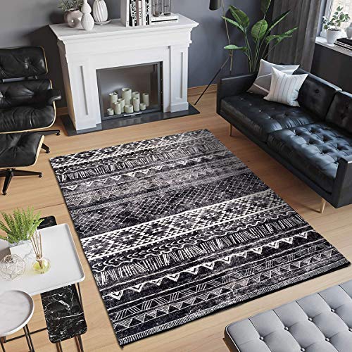 Area Rugs Modern Style Rug Artistic Traditional Unique Carpet Soft Short Pile Living Room Carpets Anti Slip Floor Mat Large for Hallway Bedroom (Black white - Image 4
