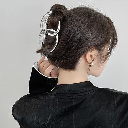 Miniatura 3 de Pinzas para el cabello irregulares, diseño geométrico plateado, elegante diseño doble en forma de C, pinzas grandes para captura, accesorios para el