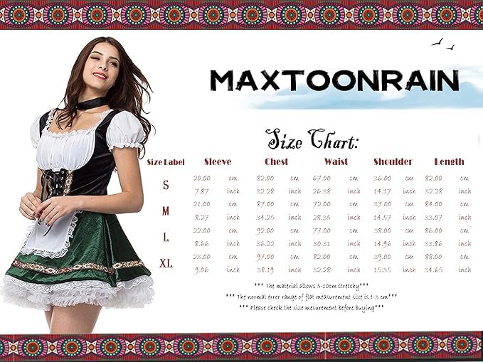 maxToonrain Oktoberfest Outfit Women,Women's German Beer Bavarnian Traditional Short Sleeve Velvet Halloween Costume Fancy Dress for Womens(Red S) - Image 3