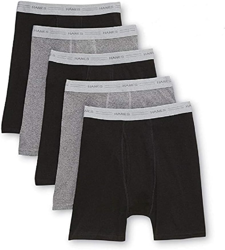 Hanes Men's No Ride Up Boxer Briefs Comfort Waistband 5Pack Black/Grey
