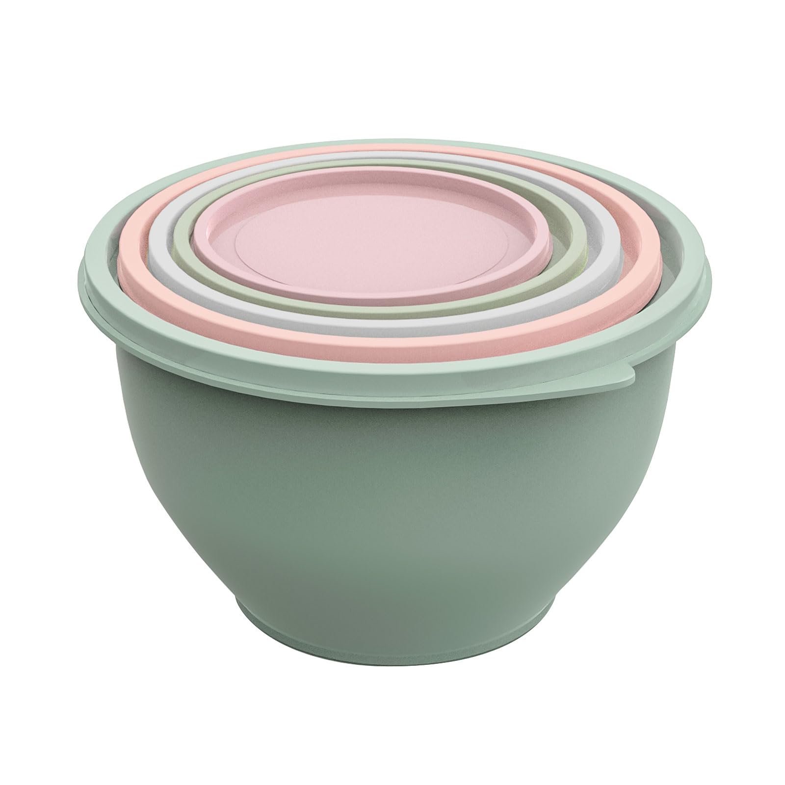 Greentainer Lot de 5 bols à mélanger en plastique avec couvercles, bols gigognes pour préparer, servir, cuisiner et pâtisserie, grand saladier pour le rangement de la cuisine, passe au lave-vaisselle