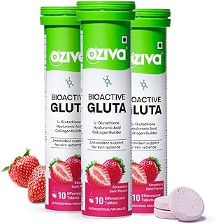OZiva Bioactive Glutathione Tablets for Radiant Skin - 30 Effervescent Tablets (Pack of 3) | L-Glutathione, Hyaluronic Aci...