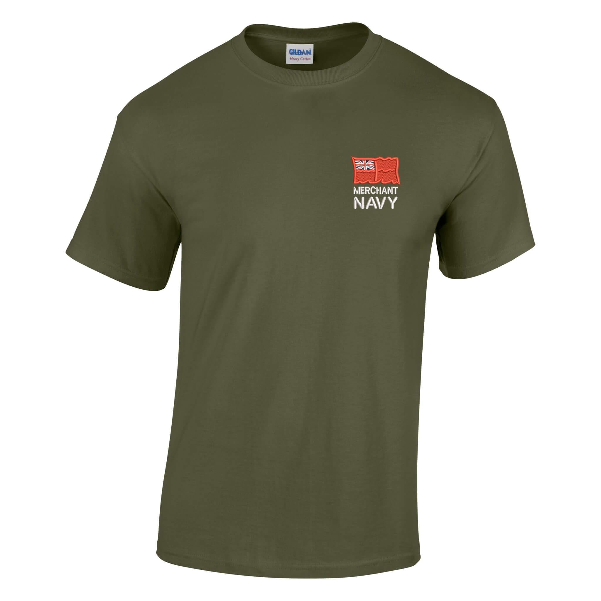The Military Store Men's Military Green Merchant Navy Embroidered T-Shirt, Medium