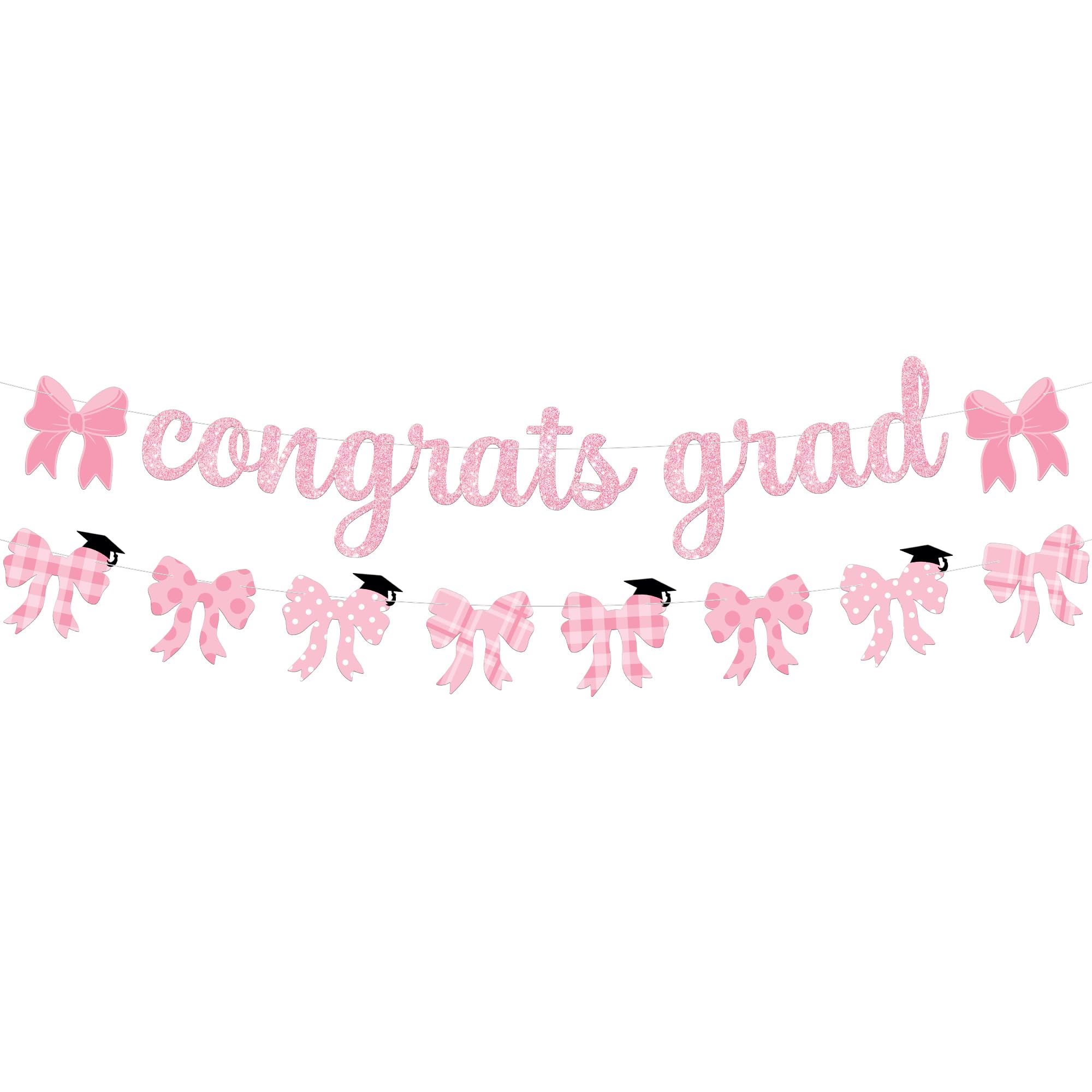 KatchOn, Pink Congrats Grad Banner - 10 Feet, No Diy | Pink Bow Graduation Banner for Pastel Graduation Decorations 2025 | Nursing Grad Party Decorations | Graduations Party Decorations 2025