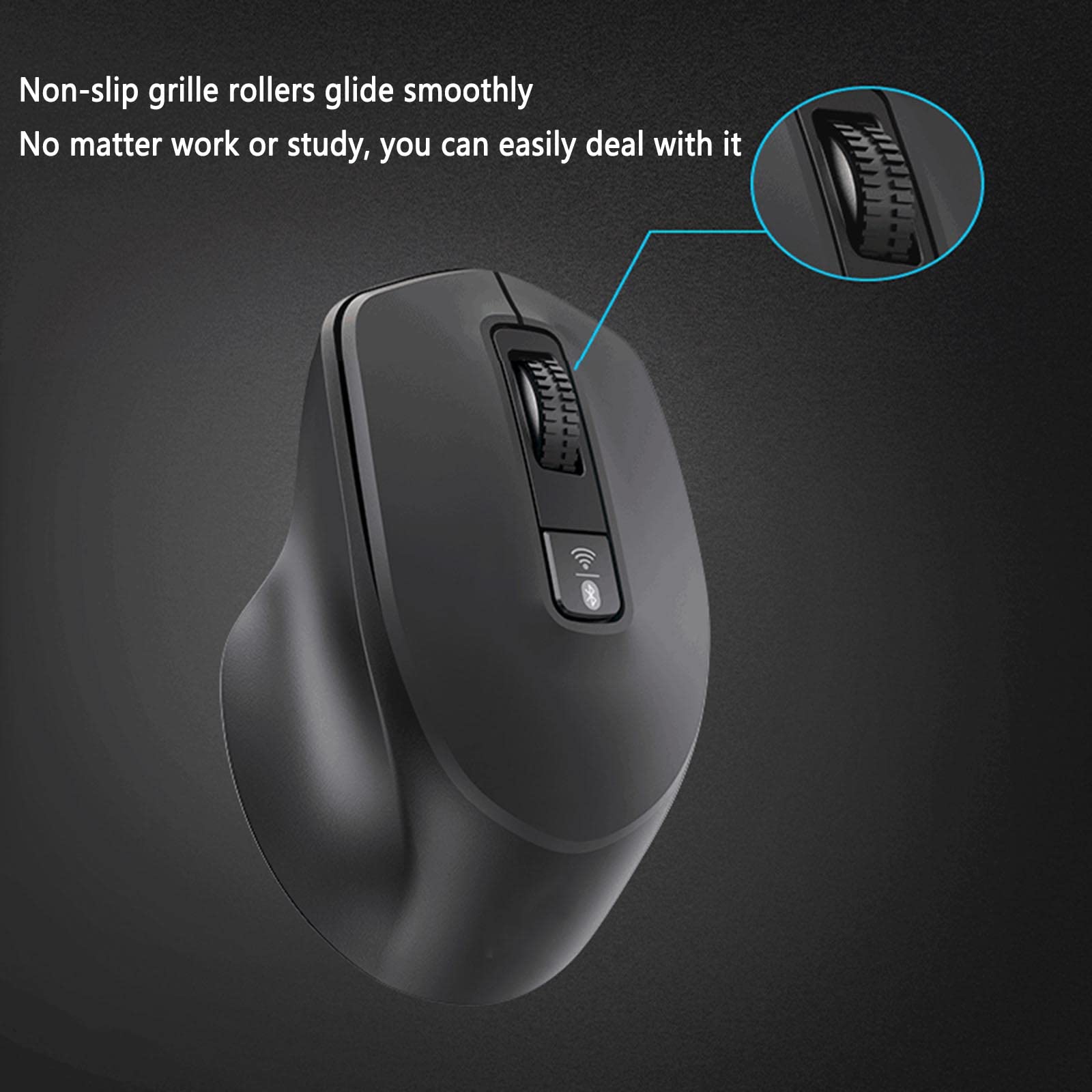 Mysz Mysz bezprzewodowa Mysz komputerowa do gier na laptopach Ergonomiczna mysz Bluetooth Urządzenie wskazujące 2.4G Podwójny tryb Klawisz fotoelektryczny Wyciszenie Ergonomia Regulacja DPI(Schwarz)