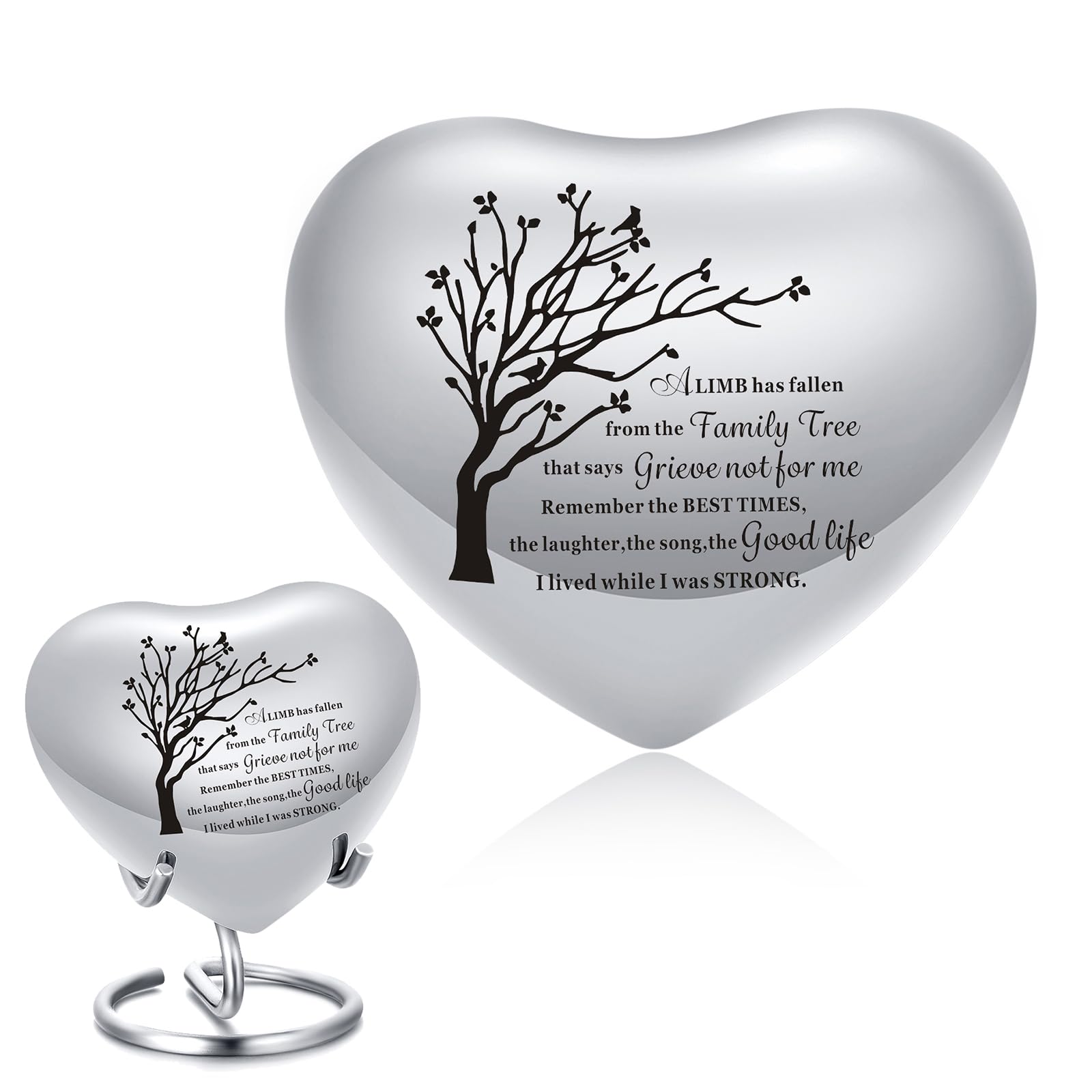Heart Urns for Human Ashes Heart Shaped Keepsake Urn with Stand Small KeepsakeUrn for Human & Pet Ash Holds Small Remains (Silver-006)