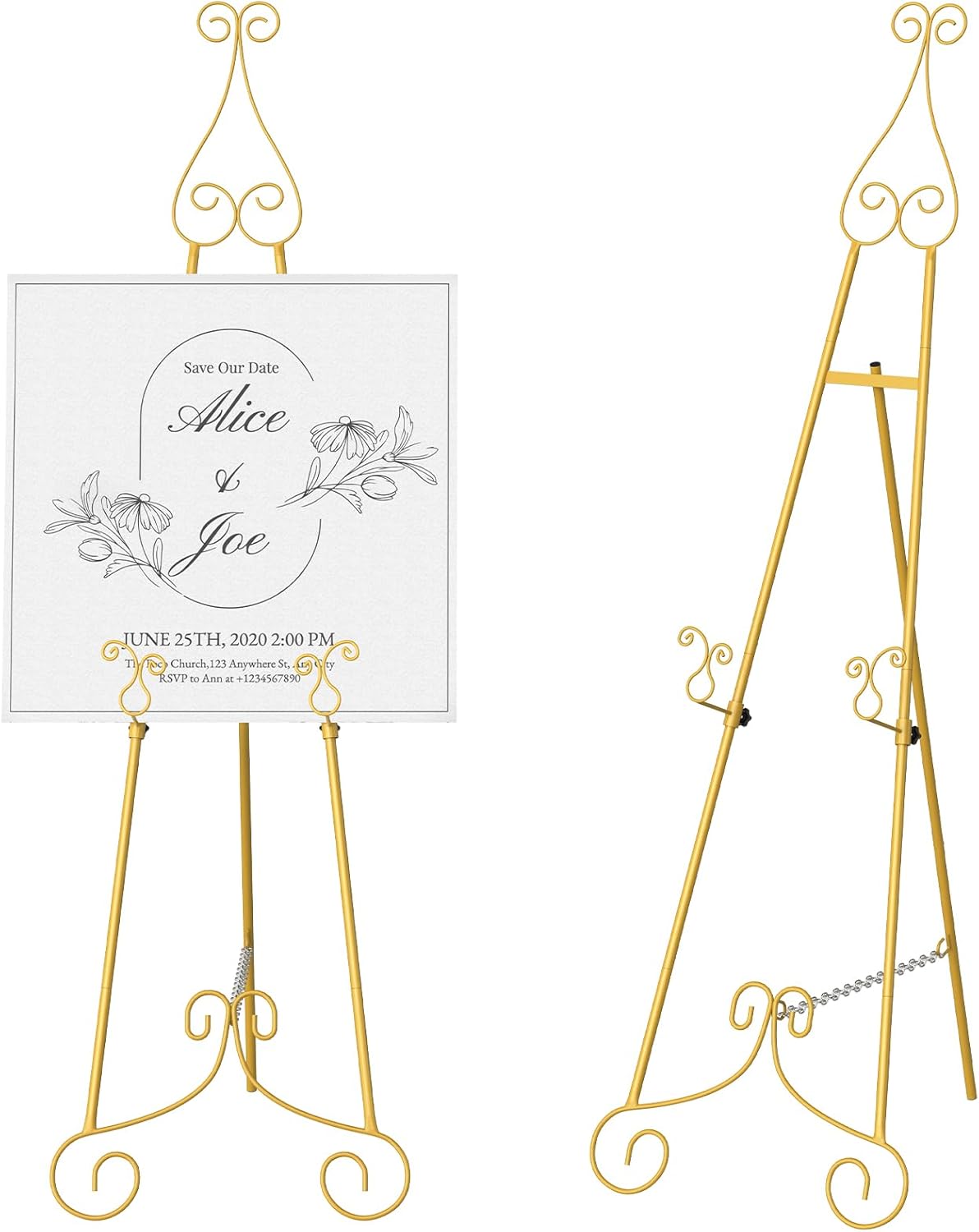 HAITRAL Gold Easel Stand for Sign,Adjustable Display Easel Stand with Chain Support,Heavy Duty Metal Easel for Wedding Sign,Art,Pictures,Paintings, 55" H Welcome Poster Stand Sign Holder Floor Décor 1pack - gold