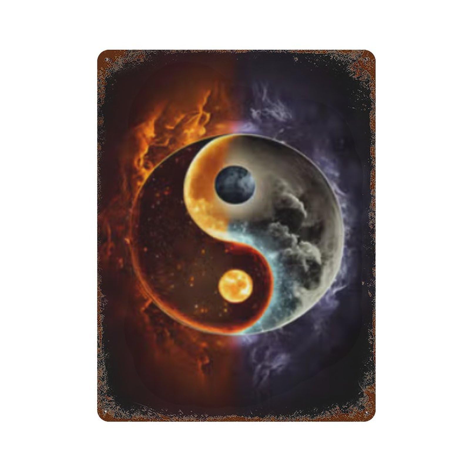 Rustic Tin Plaque Yin Yang Symbol Art Print 15.7"x11.8", Vintage Wall Decor for Pub, Kitchen And Man Cave Decor