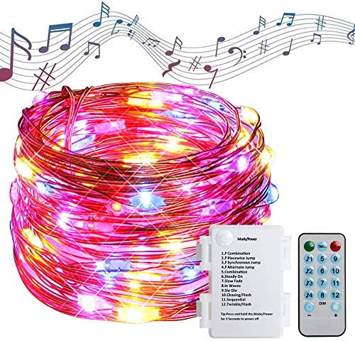 Koopower - Guirnalda de luces LED de 60 luces LED de 23 pies, 4 modos de activación de música, alambre de cobre, luces parpadeantes con mando a distancia y temporizador para bodas, fiestas, Navidad, jardín y dormitorios (multicolor)