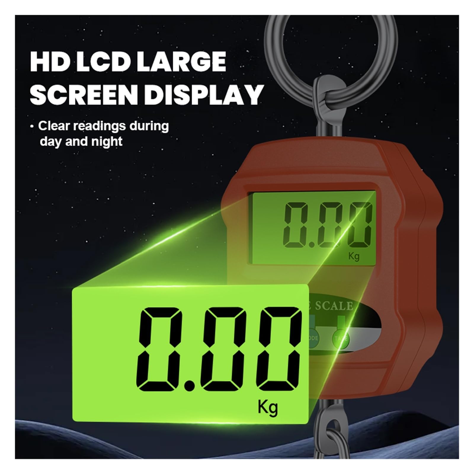Hängewaagen, Digitale LCD-Hängehakenwaage, Mini-Kranwaage, Gehäuse aus Aluminiumlegierung, industrietauglich, robust(Orange)
